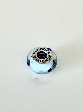 PANDORA Light Blue Polka Dot Murano Glass Charm